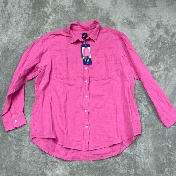 Gap Pink Button-Up Long Sleeve Shirt Size L 100% Cotton Womens Casual d0109 - Picture 1 of 8